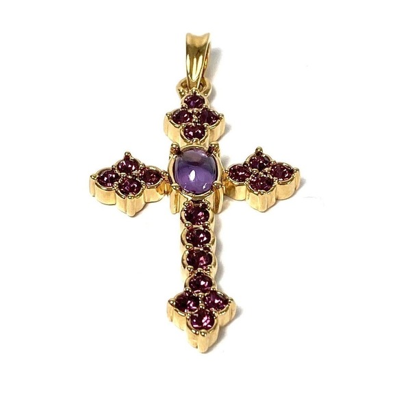 Camron & Kross JBK Cross Gold Plated Purple Swarovski Crystals Pendant - Picture 1 of 10